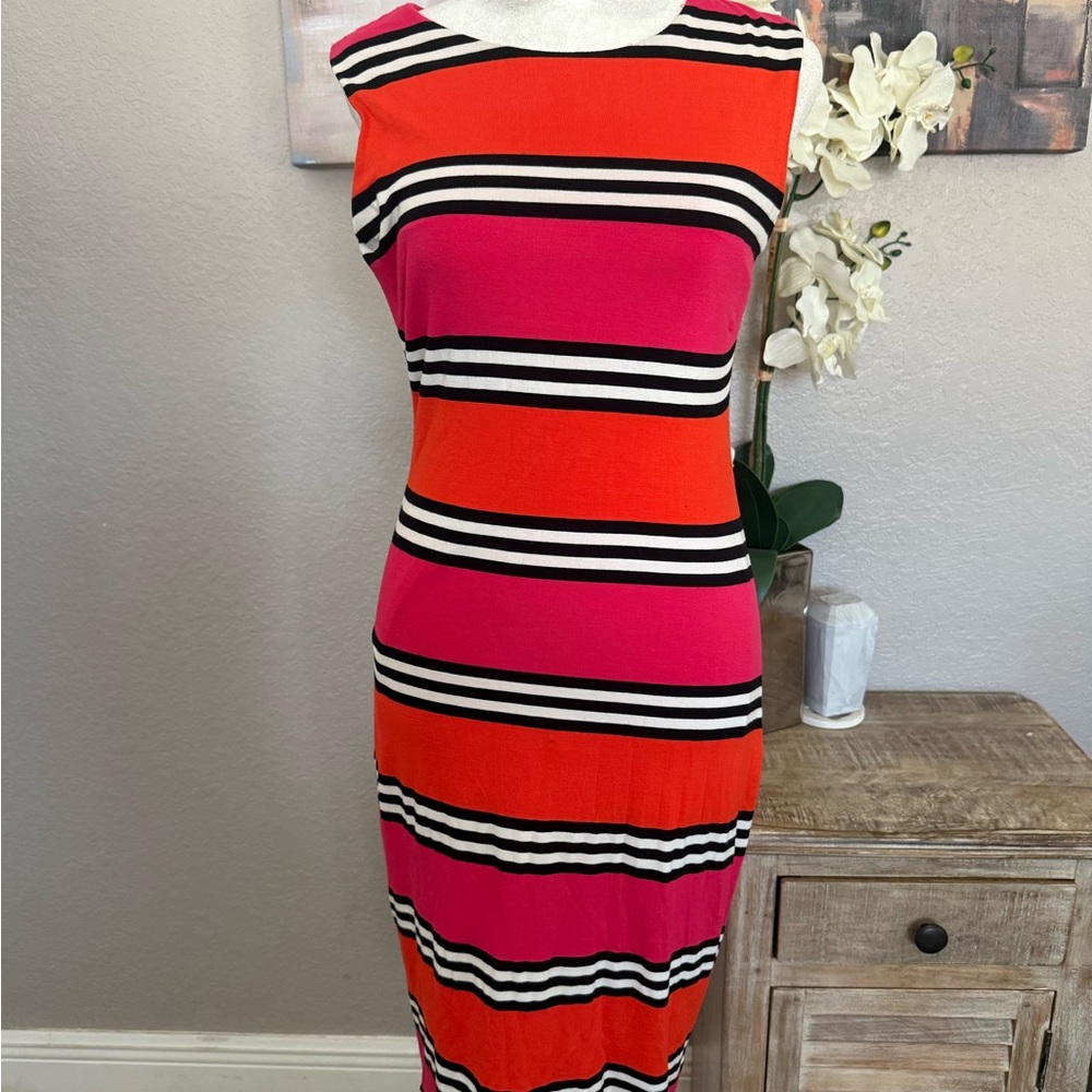 Premise Bold Pink and Orange Striped Midi Dress